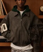 Chaqueta de cuero vegano gris oscuro (1)