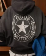 SUDADERA CORTA CON CAPUCHA MOTOR, NEGRA (1)